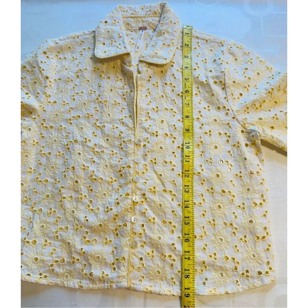 Free people Women’s long sleeved button up yellow cotton cropped tops Sz XS, NWT - Picture 7 of 14